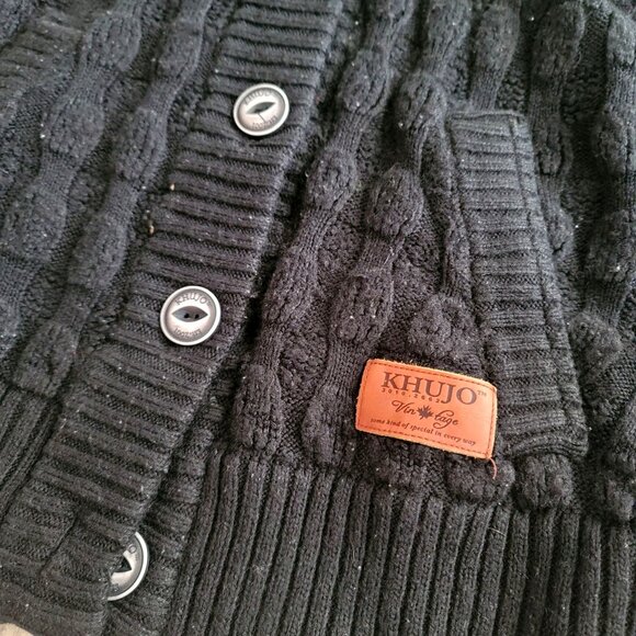 Khujo Women's Black Chunky Knit Button-Up Cardigan Sweater sz Small 100% Cotton - Picture 3 of 5